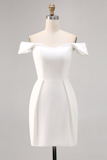 White Bodycon Off The Shoulder Satin Graduation Dress
